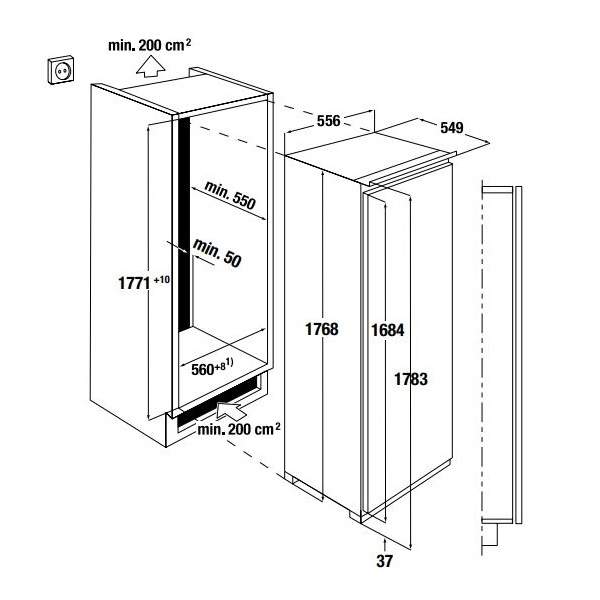 Ширина встроенного холодильника вместе со шкафом