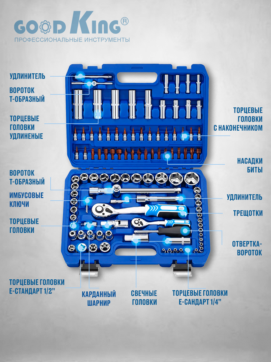 Набор инструментов GOODKING B-10108 108 предметов для автомобиля - отзывы  покупателей на Мегамаркет | 600004277872