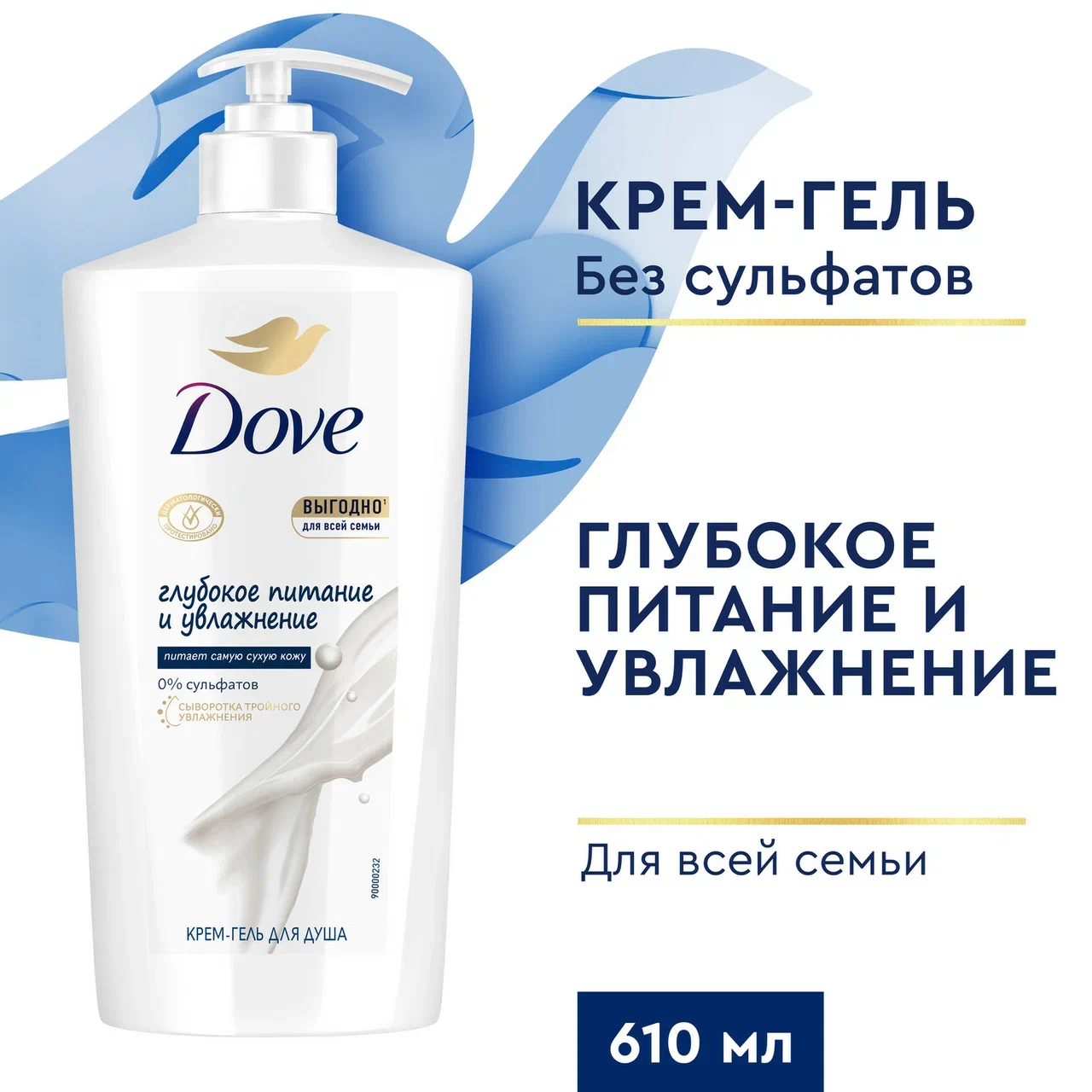 Купить крем-гель для душа Dove для всей семьи,питание и увлажнение,0% сульфатов,610 мл, цены на Мегамаркет | Артикул: 100043940661