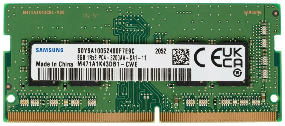 Оперативная память Samsung 8GB DDR4 SO-DIMM (M471A1K43DB1-CWE), DDR4 1x8Gb, 3200MHz, купить в Москве, цены в интернет-магазинах на Мегамаркет