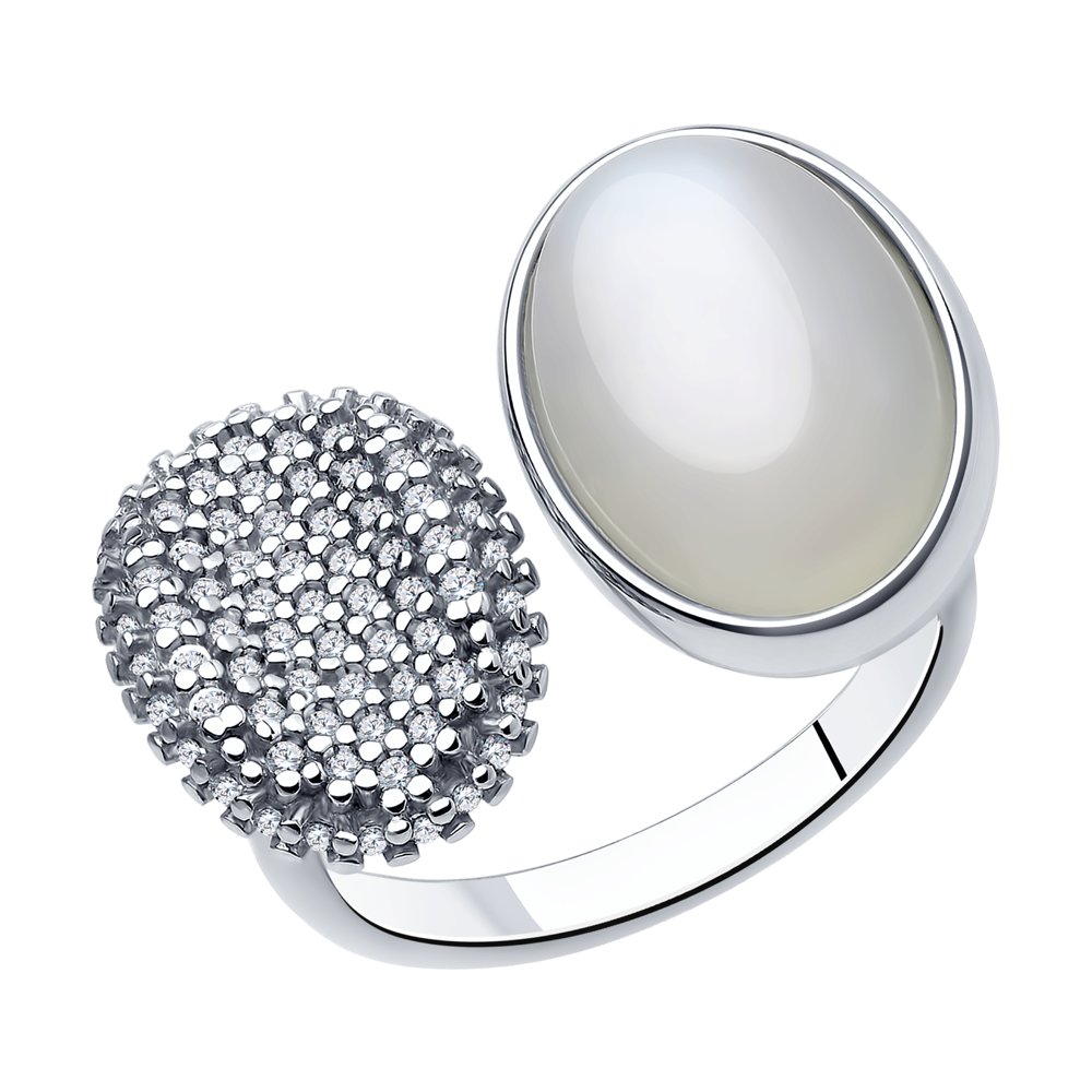 Кольцо из серебра с лунным камнем/фианитом р.20 SOKOLOV 83010107