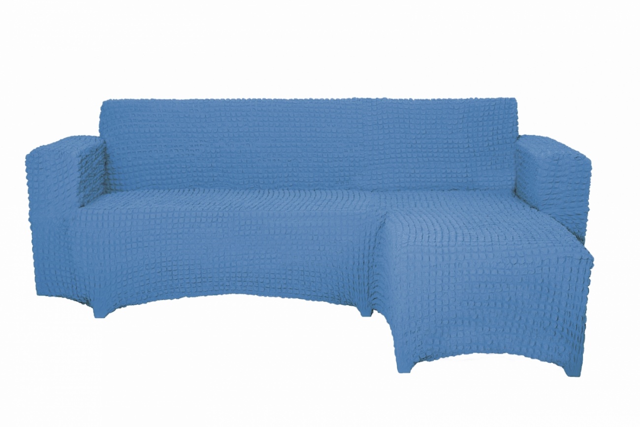 Чехол на угловой диван с оттоманкой CONCORDIA, выступ слева, голубой
