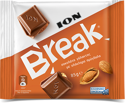 Шоколад ION Break, молочный, с цельным миндалём, 85 г