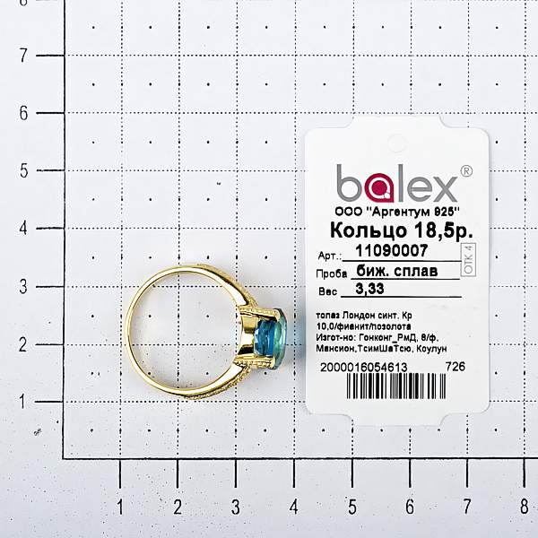 Кольцо женское Balex Jewellery 11090007 синее, р. 19