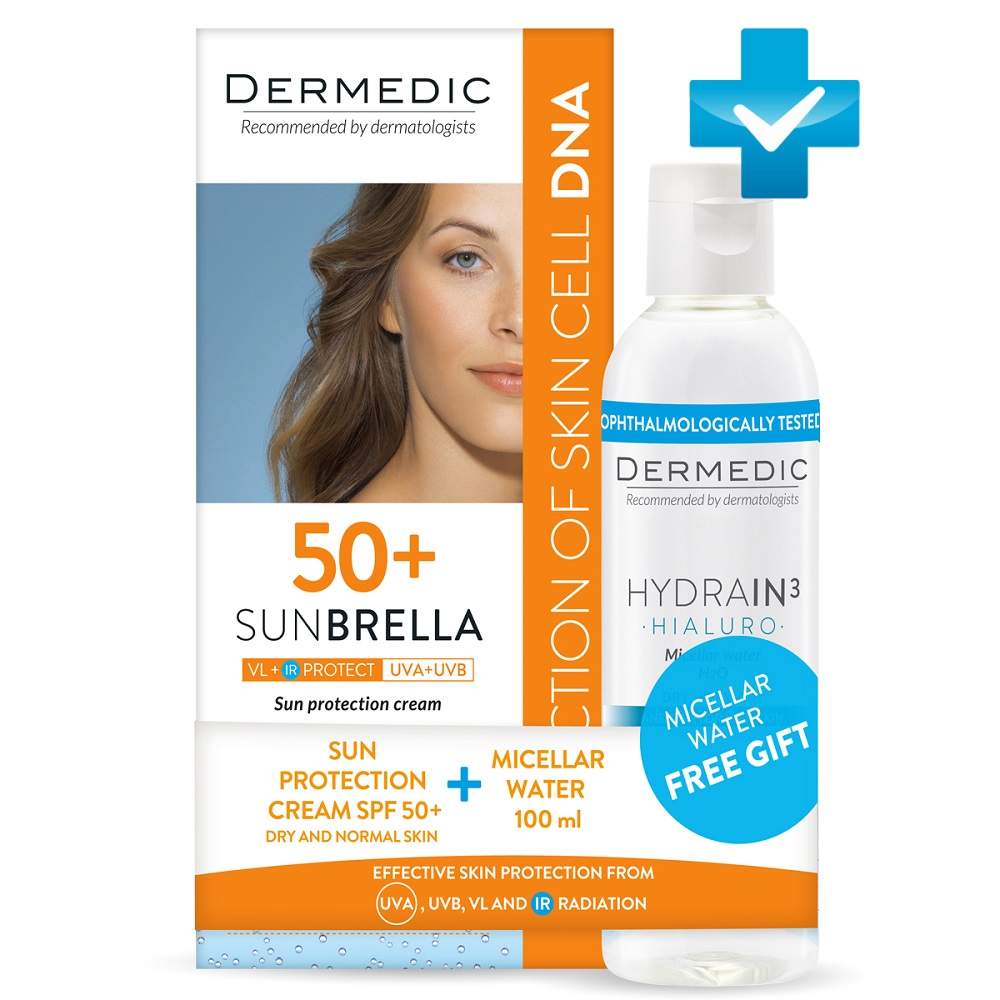 Dermedic sunbrella. Dermedic Sunbrella крем солнцезащитный. Санбрелла солнцезащитный крем SPF 50+ для сухой и нормальной кожи 50 мл. ELTA MD солнцезащитный крем. Sunbrella Dermedic сумка.