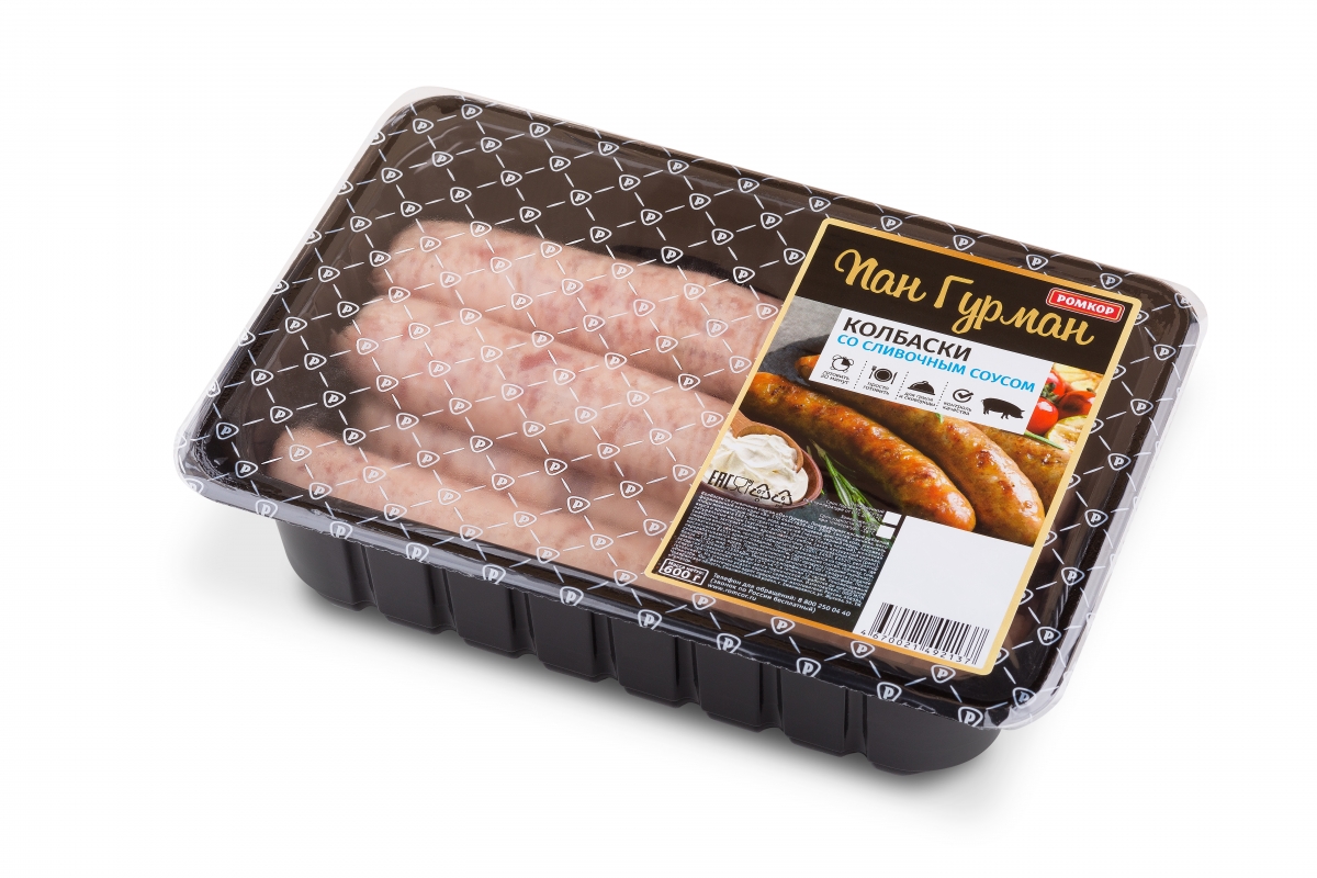 Колбаски свиные Ромкор Пан Гурман со сливочным соусом охлажденные 600 г