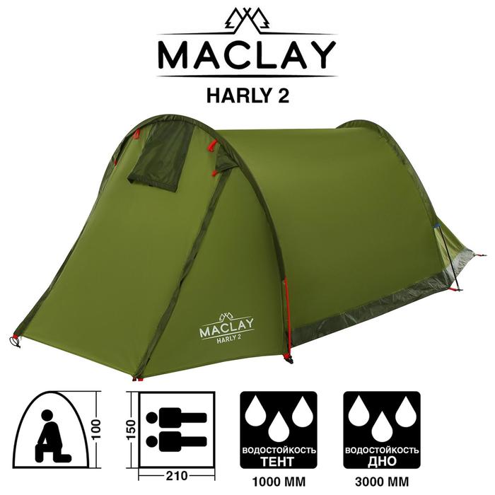 Палатка Maclay Harly, треккинговая, 2 места, зеленый – купить в Москве, цены в интернет-магазинах на Мегамаркет