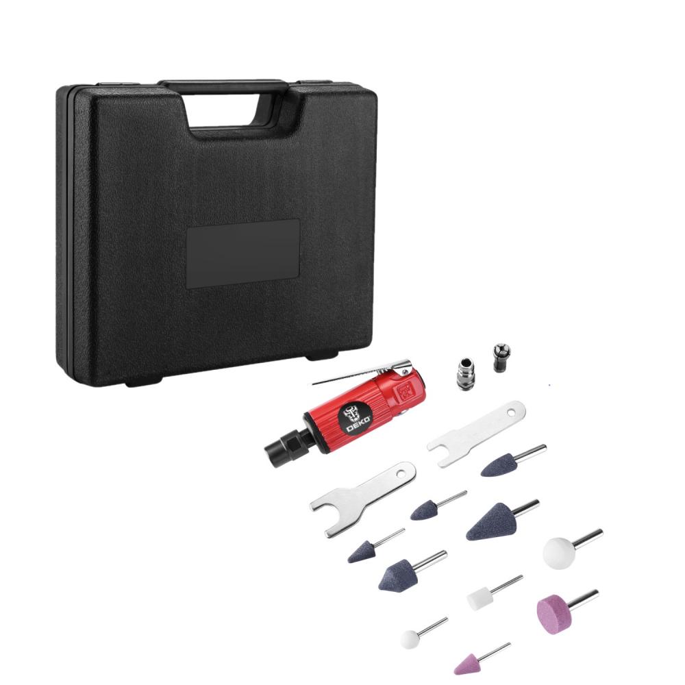 Прямая пневмошлифмашина DEKO DKPT02 SET 3 в чемодане с набором 15 предметов