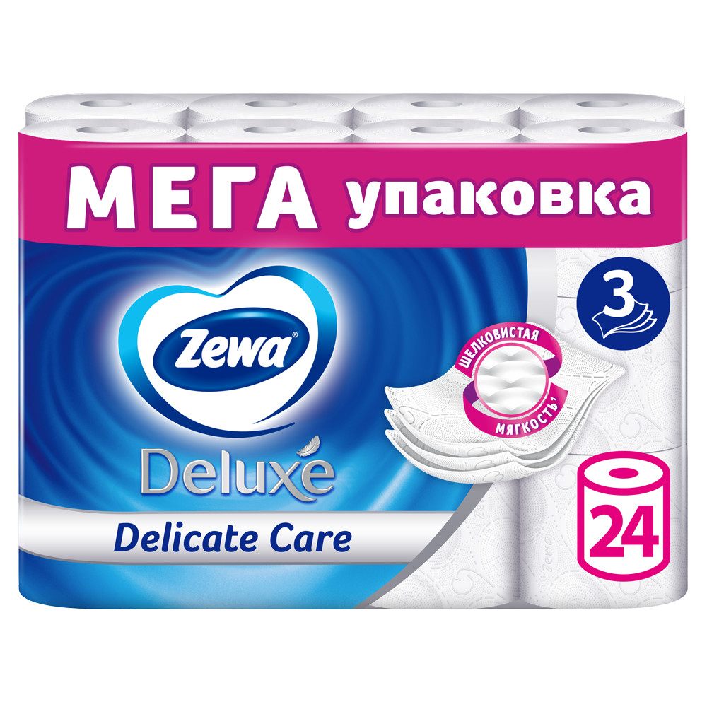 Купить туалетная бумага Zewa Deluxe Без аромата, 3 слоя, 24 рулона, цены на Мегамаркет | Артикул: 100061088484