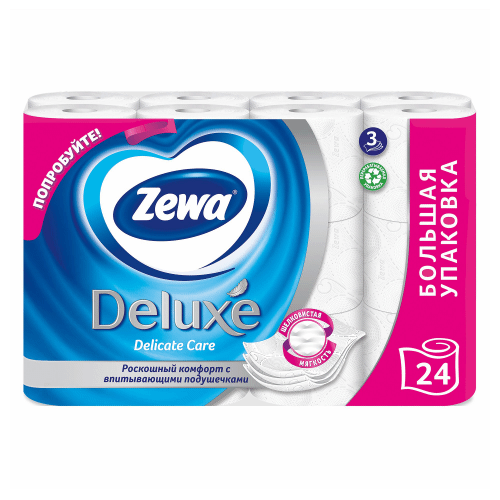 Купить туалетная бумага Zewa Делюкс 3 слоя 24 рулона, цены на Мегамаркет | Артикул: 100061088484