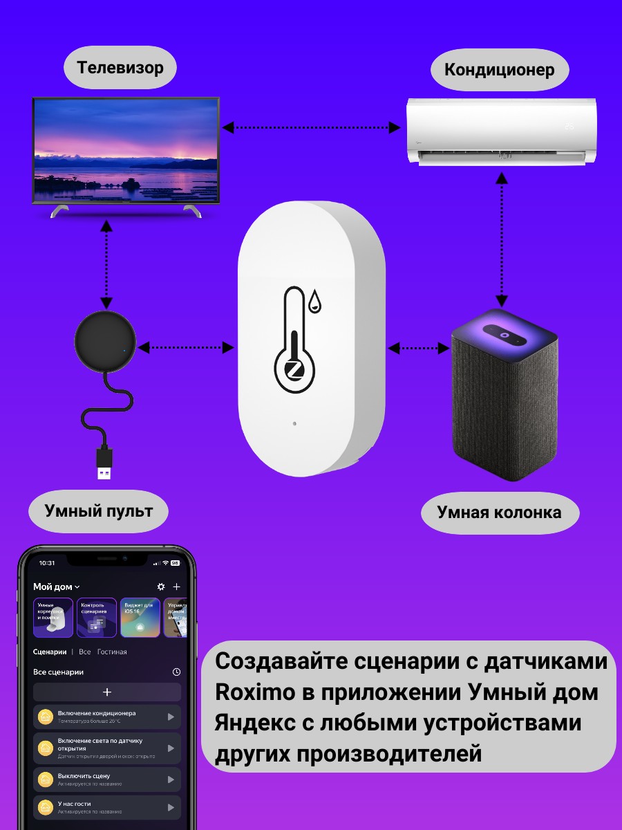 Умный Zigbee датчик температуры и влажности ROXIMO SZTH02 Работает с Алисой,  Марусей - отзывы покупателей на Мегамаркет | 600010403455