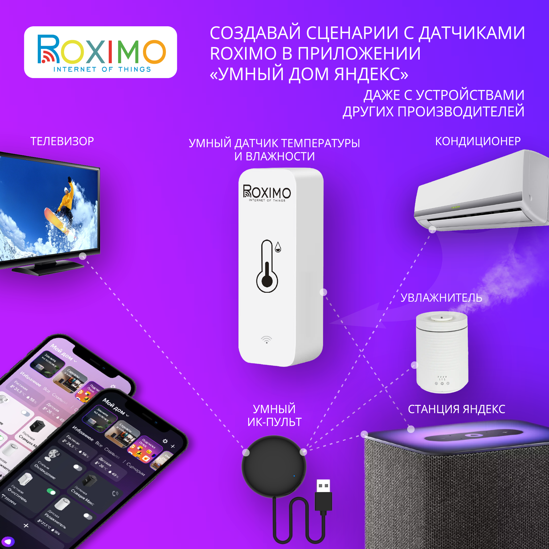 Умный Wi-Fi датчик температуры и влажности ROXIMO SWTH01 Работает с Алисой,  Марусей купить в интернет-магазине, цены на Мегамаркет