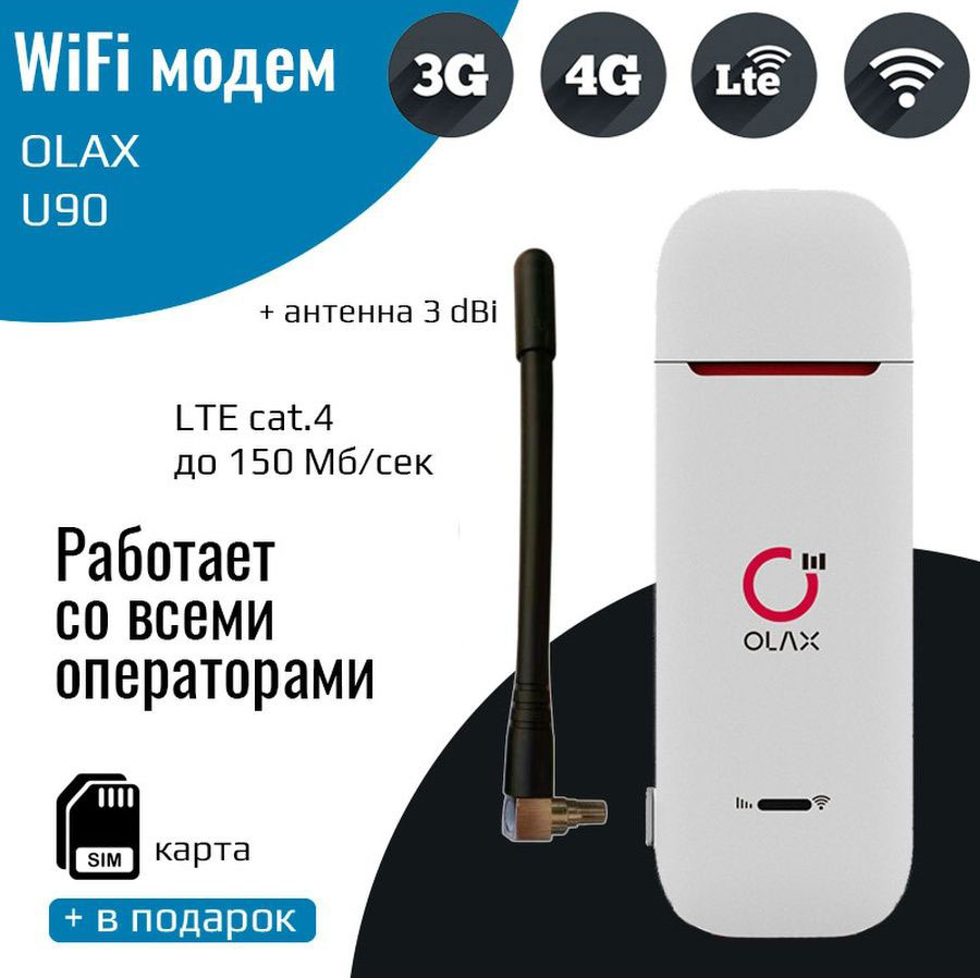 Модем 4G LTE/3G/WiFi – OLAX U90 с Wi-Fi и антенной 3 dBi,  в .