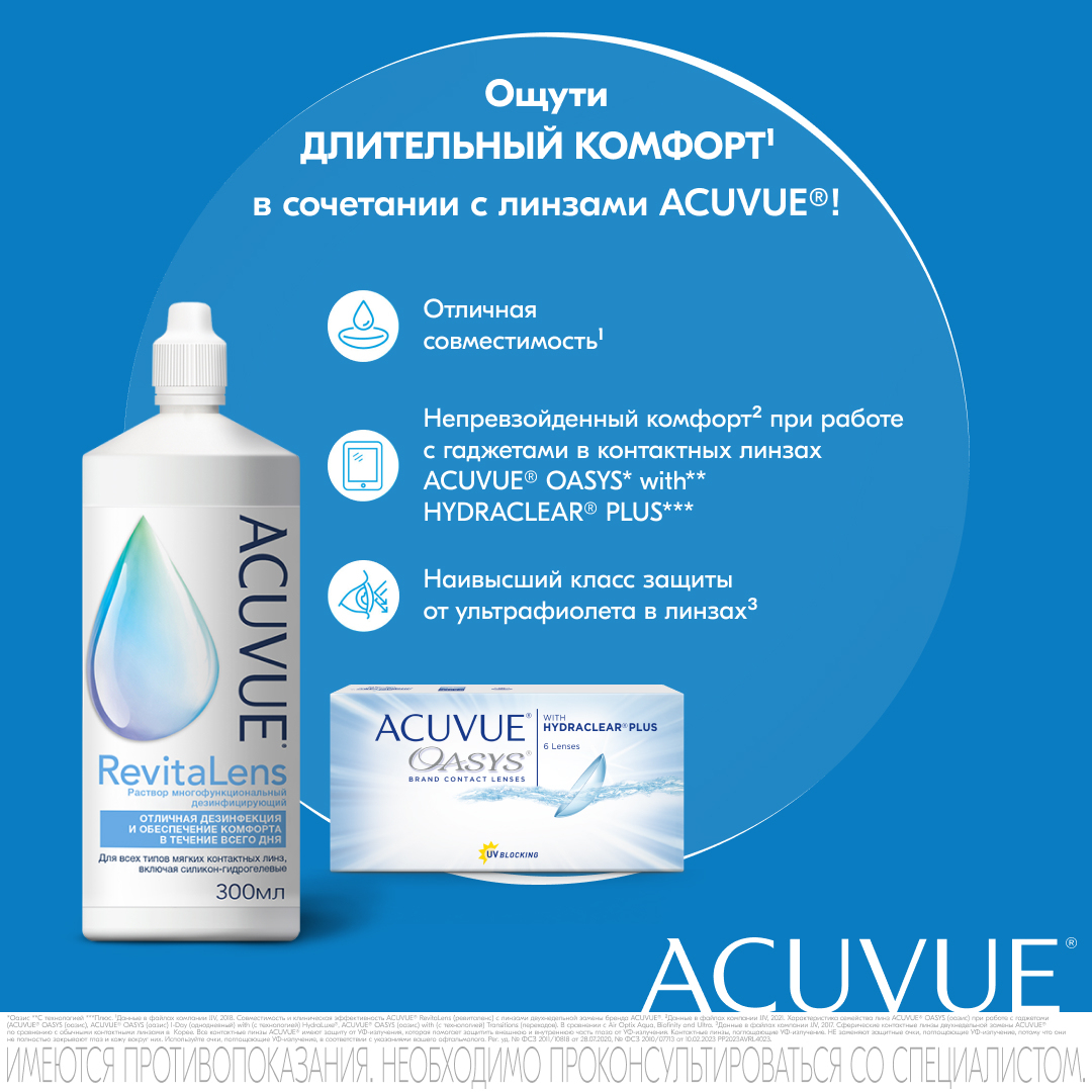 Раствор для линз ACUVUE Revitalens 300 мл - купить в интернет-магазинах,  цены на Мегамаркет | растворы и капли для линз