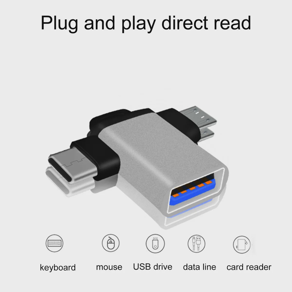 Адаптер-переходников 2-в-1 OTG Two in one OTG line Type-C+V8/3.0 USB .,  купить в Москве, цены в интернет-магазинах на Мегамаркет