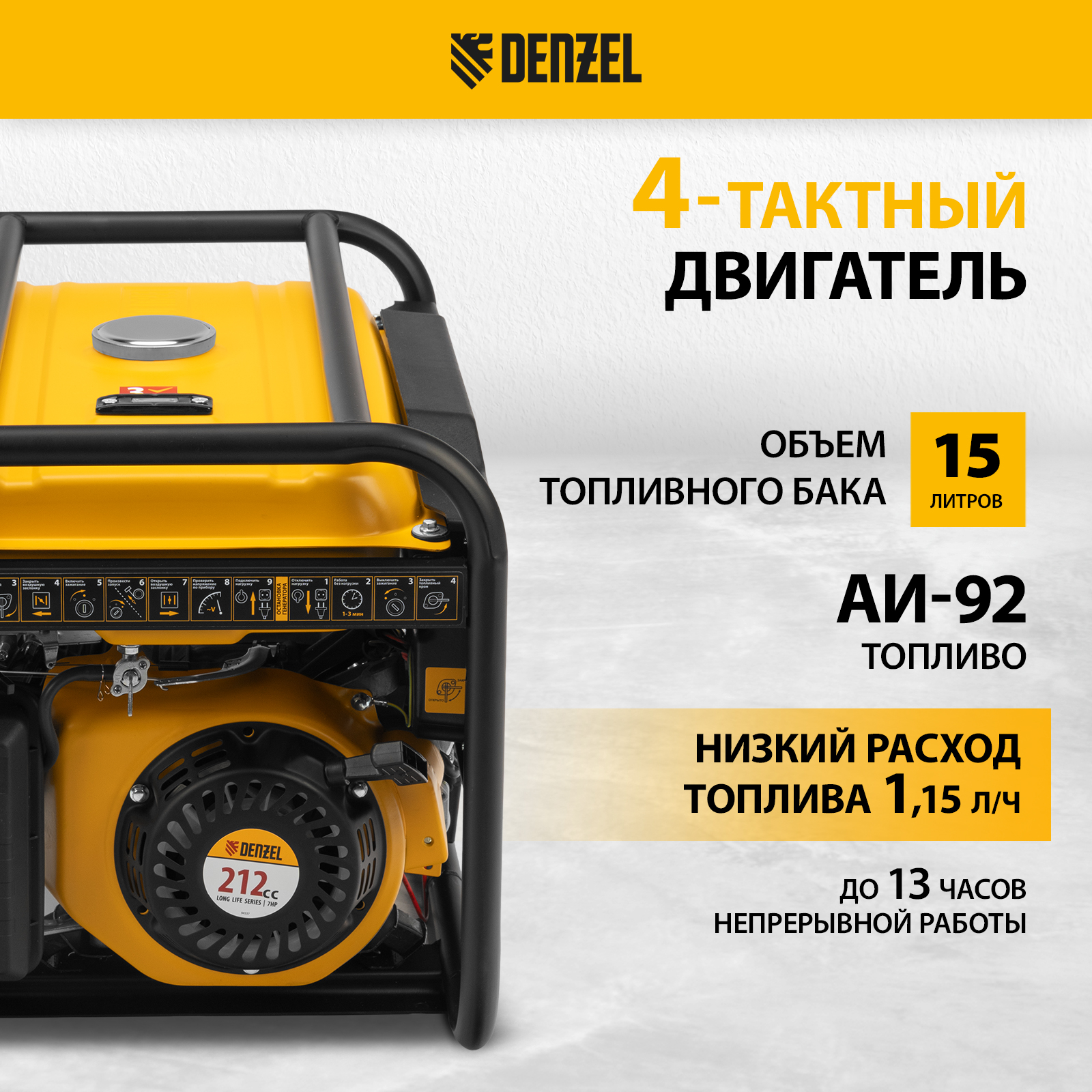 Генератор бензиновый PS-33E, 3,3 кВт, 230В, 15 л, электростартер Denzel  94537 купить в интернет-магазине, цены на Мегамаркет