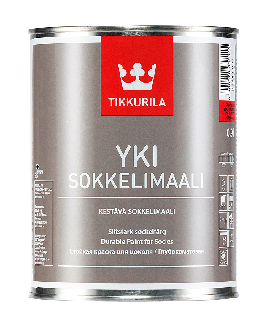 Краска для цоколя Tikkurila Yki Sokkelimaali щелочестойкая акрилатная база  А 0,9 л - отзывы покупателей на Мегамаркет | 600004227341