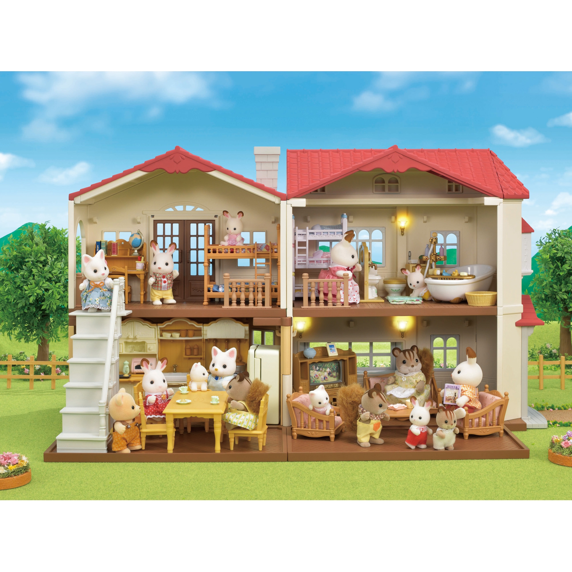 Купить игровой набор Sylvanian Families Большой дом со светом с Шоколадными  кроликами 5383, цены на Мегамаркет