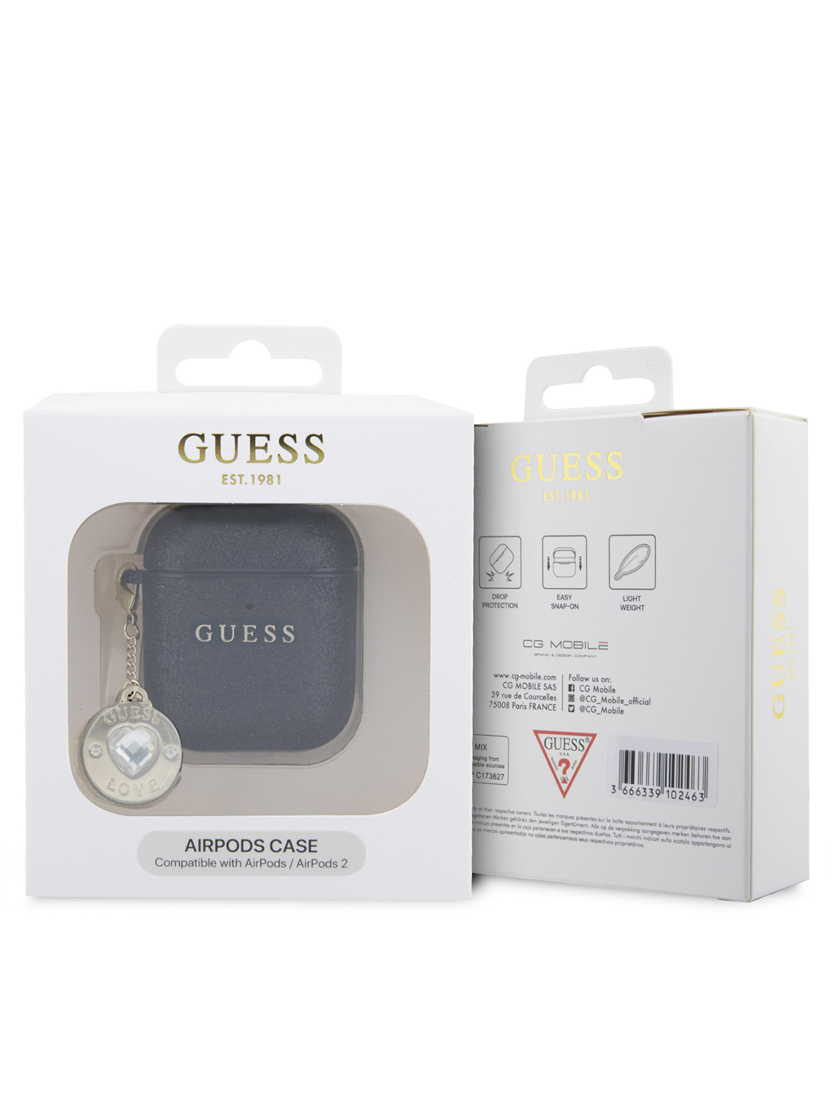 Чехол Guess для Airpods 1/2 с блестками и подвеской Black, купить в Москве,  цены в интернет-магазинах на Мегамаркет