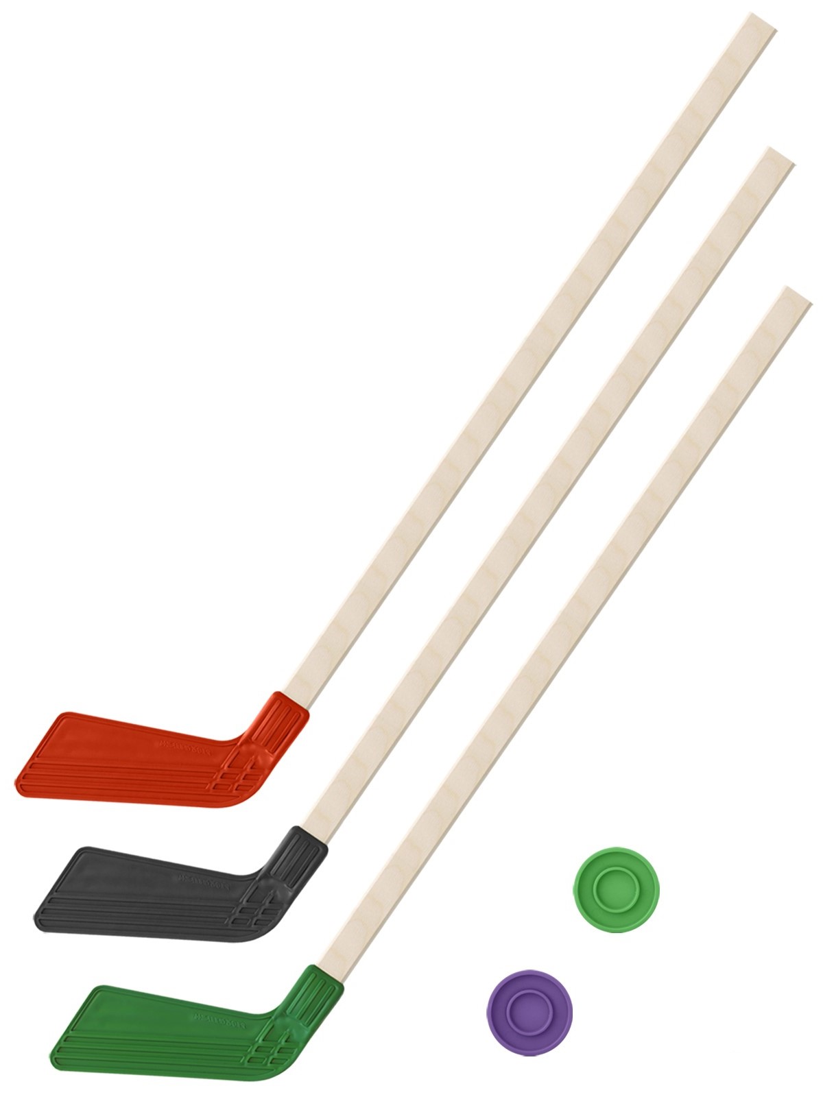 Набор зимний Задира-плюс клюшка хоккейная 3 Клюшки 80 см. (красн.,черная,зеленая)+2 шайбы