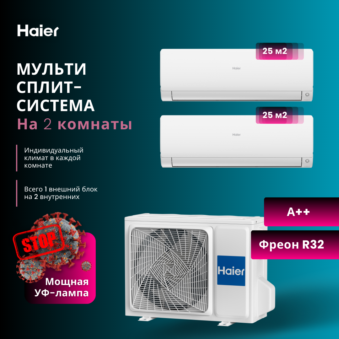 Мульти сплит-система Haier AS25S2SF2FA-W/2U40S2SM1FAх2, купить в Москве, цены в интернет-магазинах на Мегамаркет