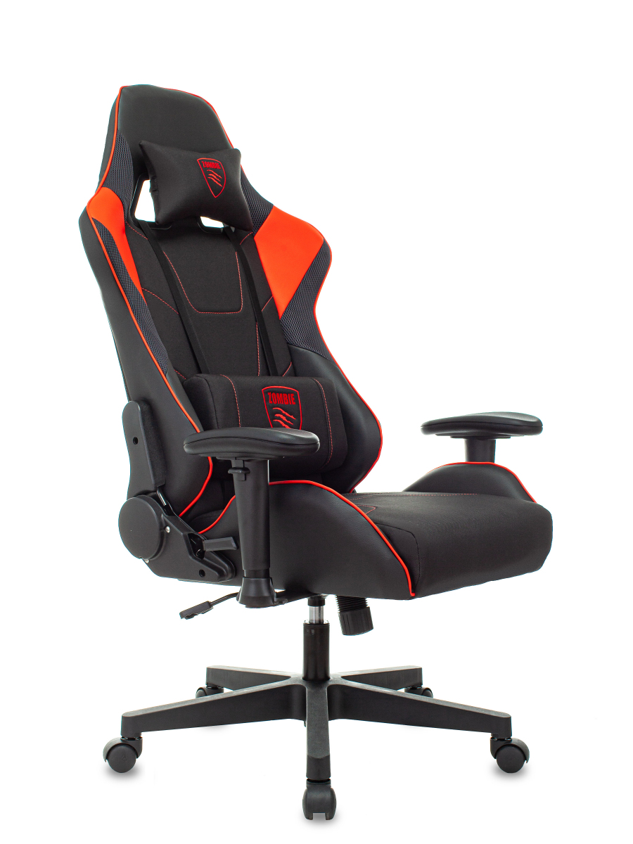 Кресло игровое Zombie Thunder 1, обивка: текстиль/эко.кожа, цвет: черный/красный - купить в Ситилинк, цена на Мегамаркет