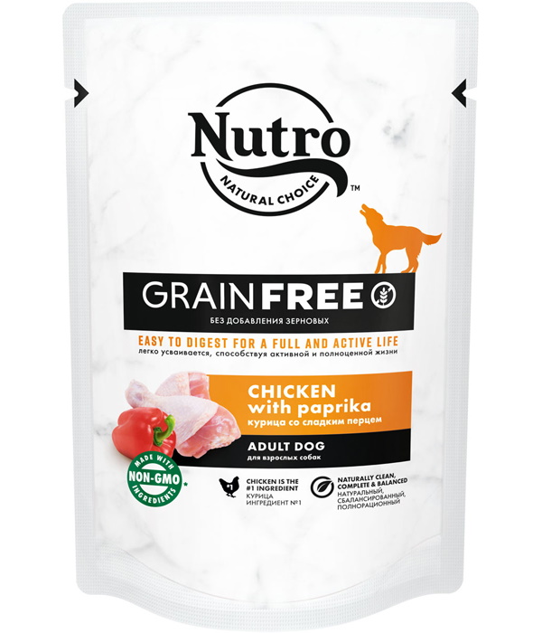Влажный корм для собак NUTRO Grain Free, курица, 85г