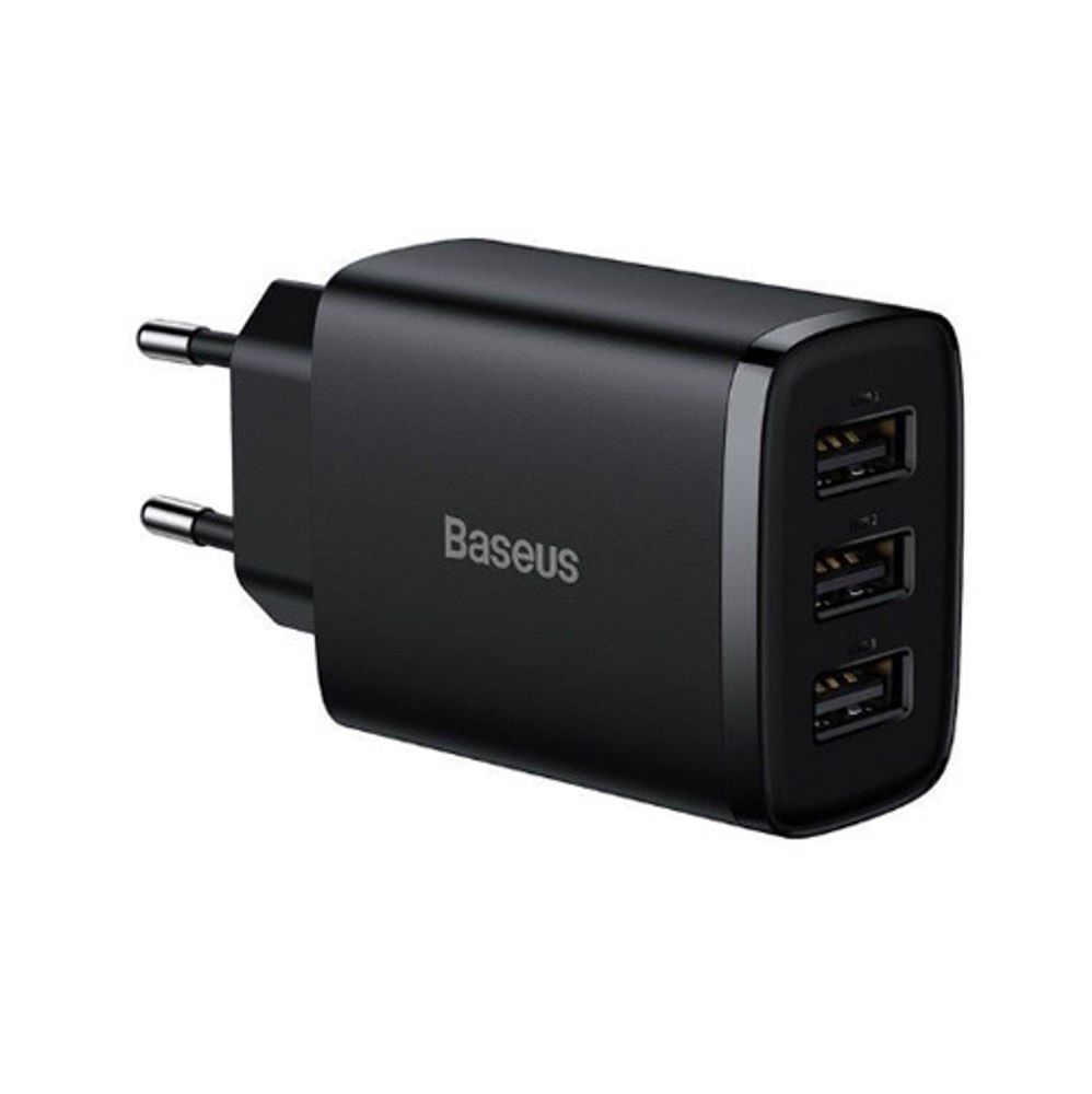 Сетевое зарядное устройство Baseus Compact Charger 3U 17W EU Black (CCXJ020101) - купить в Mitumi, цена на Мегамаркет