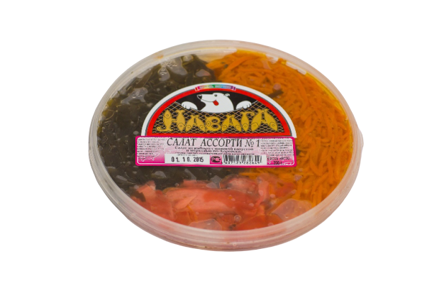 Салат Навага Ассорти №1 имбирь с морковью по-корейски и морская капуста в масле 200 г
