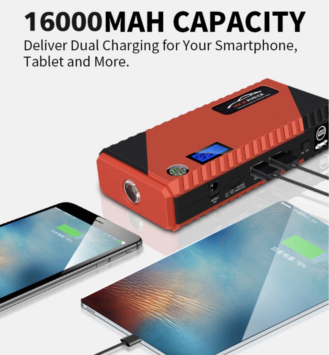 Пуско-зарядное устройство для АКБ EAFC 16000mAh 1200A. Jump starter.  Powerbank. Buste – купить в Москве, цены в интернет-магазинах на Мегамаркет