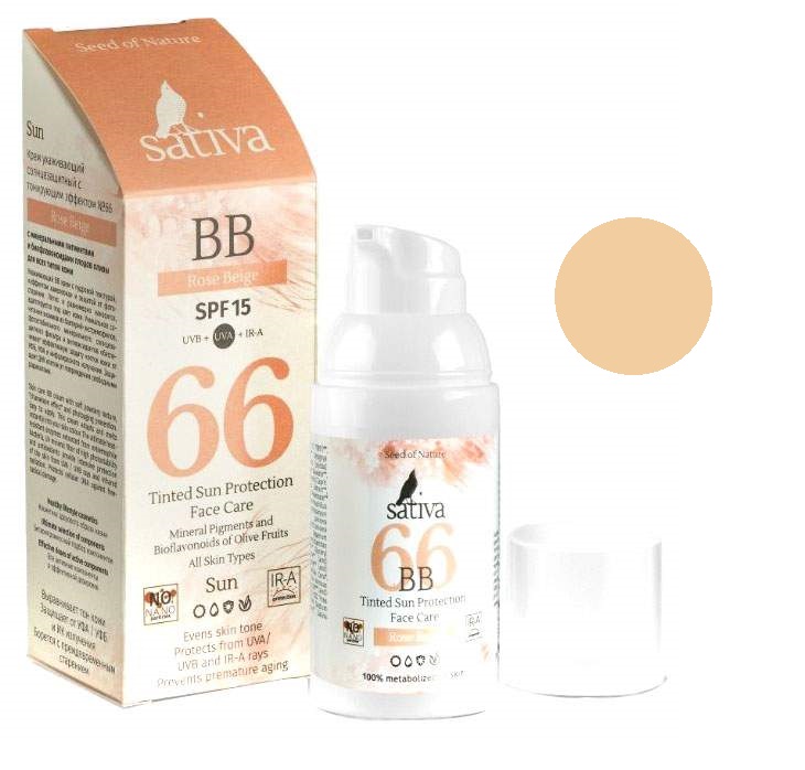 ВВ-крем для лица Sativa №66 ухаживающий, солнцезащитный SPF15 тон Sand Beige, 30 мл – купить в Москве, цены в интернет-магазинах на Мегамаркет