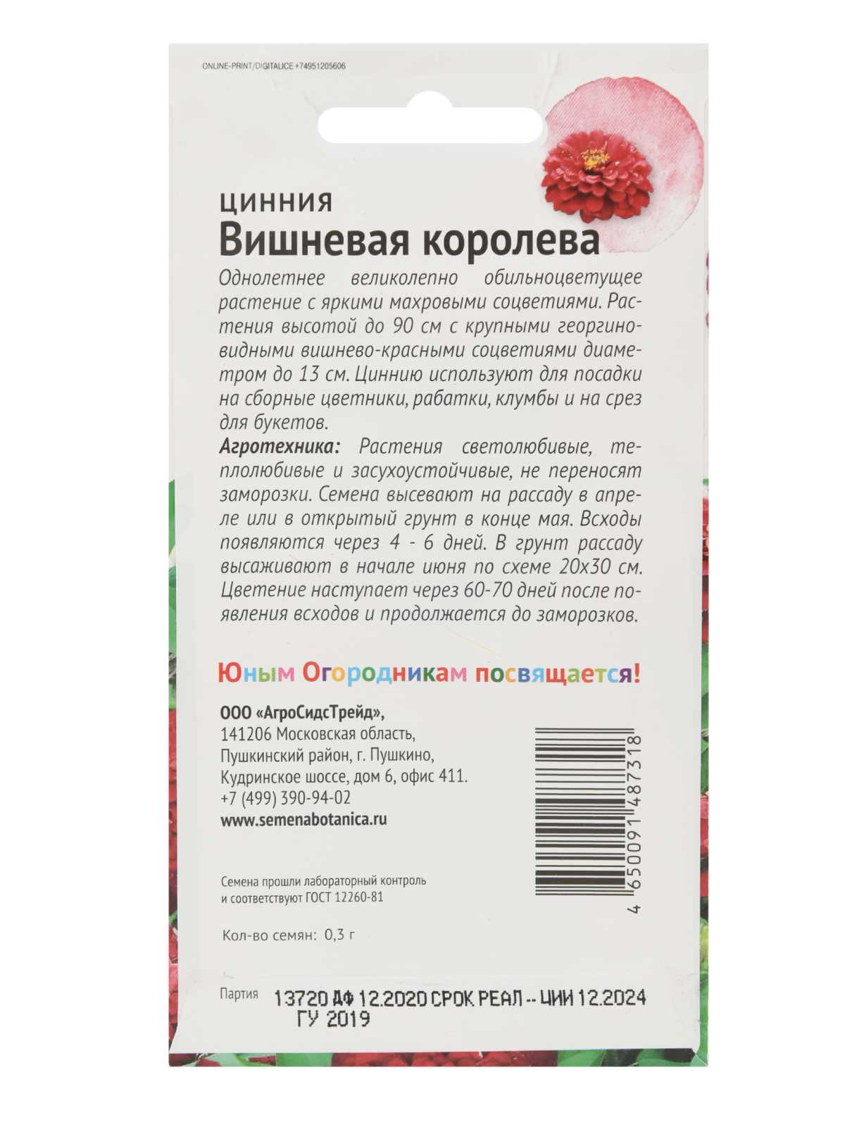 Семена цинния АгроСидсТрейд Вишневая королева T03249-AGS 1 уп. - отзывы  покупателей на Мегамаркет