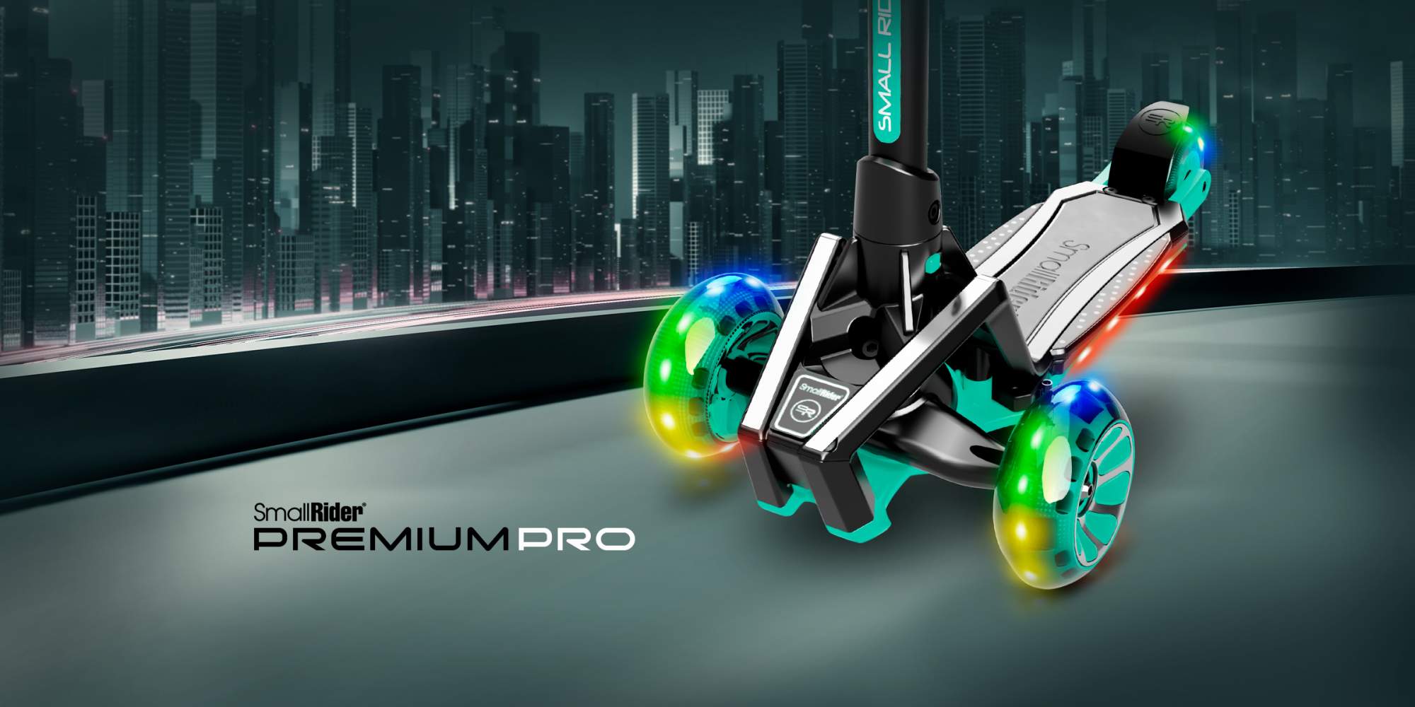 Самокат Small Rider Premium Pro 3 Аква MEGA033, свет, звук