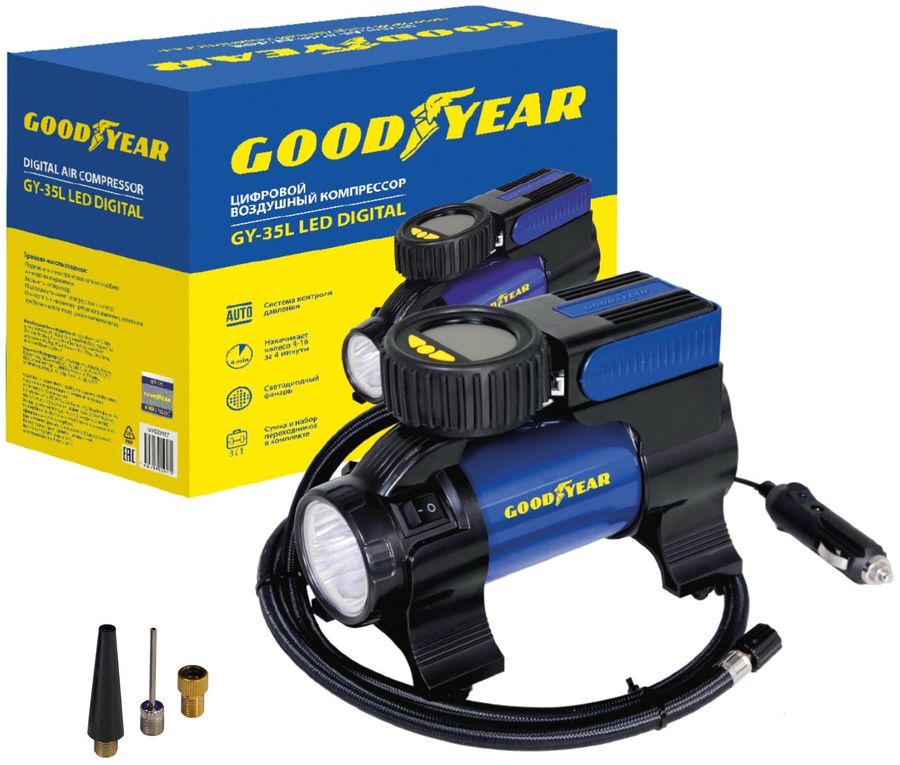 Автомобильный компрессор для шин Goodyear GY-35L LED DIGITAL 35 л/мин GY000117 - купить в my-vik.ru, цена на Мегамаркет