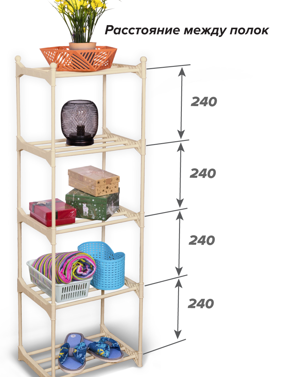 Универсальная полка для дома Абсолют Уют Мечта Хозяйки №3 (5 ярусов,  пластик) бежевая - купить в Москве, цены на Мегамаркет | 600013545165
