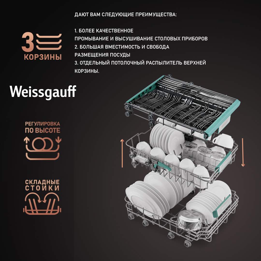 Встраиваемая посудомоечная машина Weissgauff BDW 4573 D - отзывы  покупателей на маркетплейсе Мегамаркет | Артикул: 100028025951