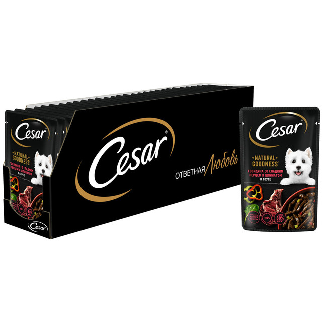 Купить влажный корм для собак Cesar Natural Goodness, говядина, паприка, шпинат, 28 шт по 80г, цены на Мегамаркет | Артикул: 100055937346