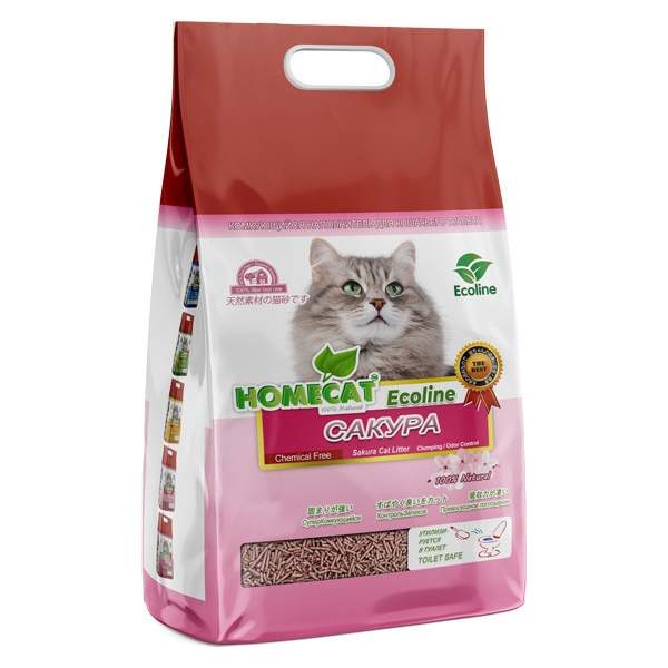 Комкущийся наполнитель для кошек HOMECAT аромат сакуры, 6 л