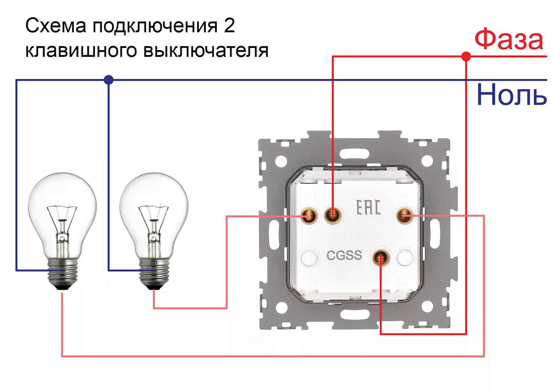 Как подключить двух клавишный выключатель Двухклавишный выключатель CGSS черный Практика PL-W102-BCM - характеристики и оп