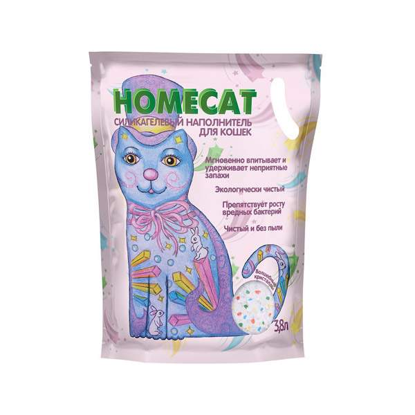 Впитывающий наполнитель для кошек HOMECAT силикагелевый, 1.625 кг, 3.8 л