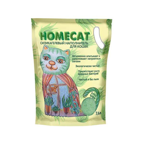 Впитывающий наполнитель для кошек HOMECAT силикагелевый, алоэ вера, 3.25 кг, 7.6 л