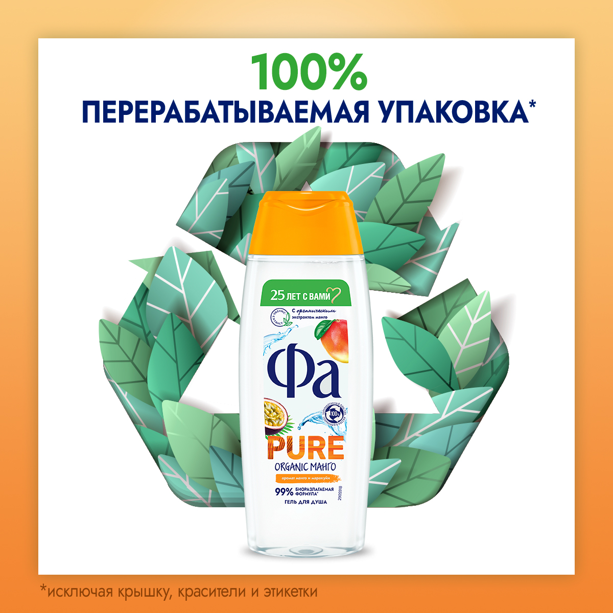 Гель для душа Фа Pure Organic аромат манго и маракуйи, 250 мл 