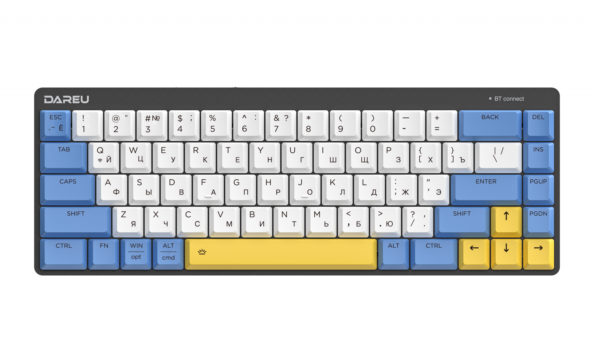 Проводная/беспроводная игровая клавиатура Dareu EK868 White/Blue/Yellow, купить в Москве, цены в интернет-магазинах на Мегамаркет