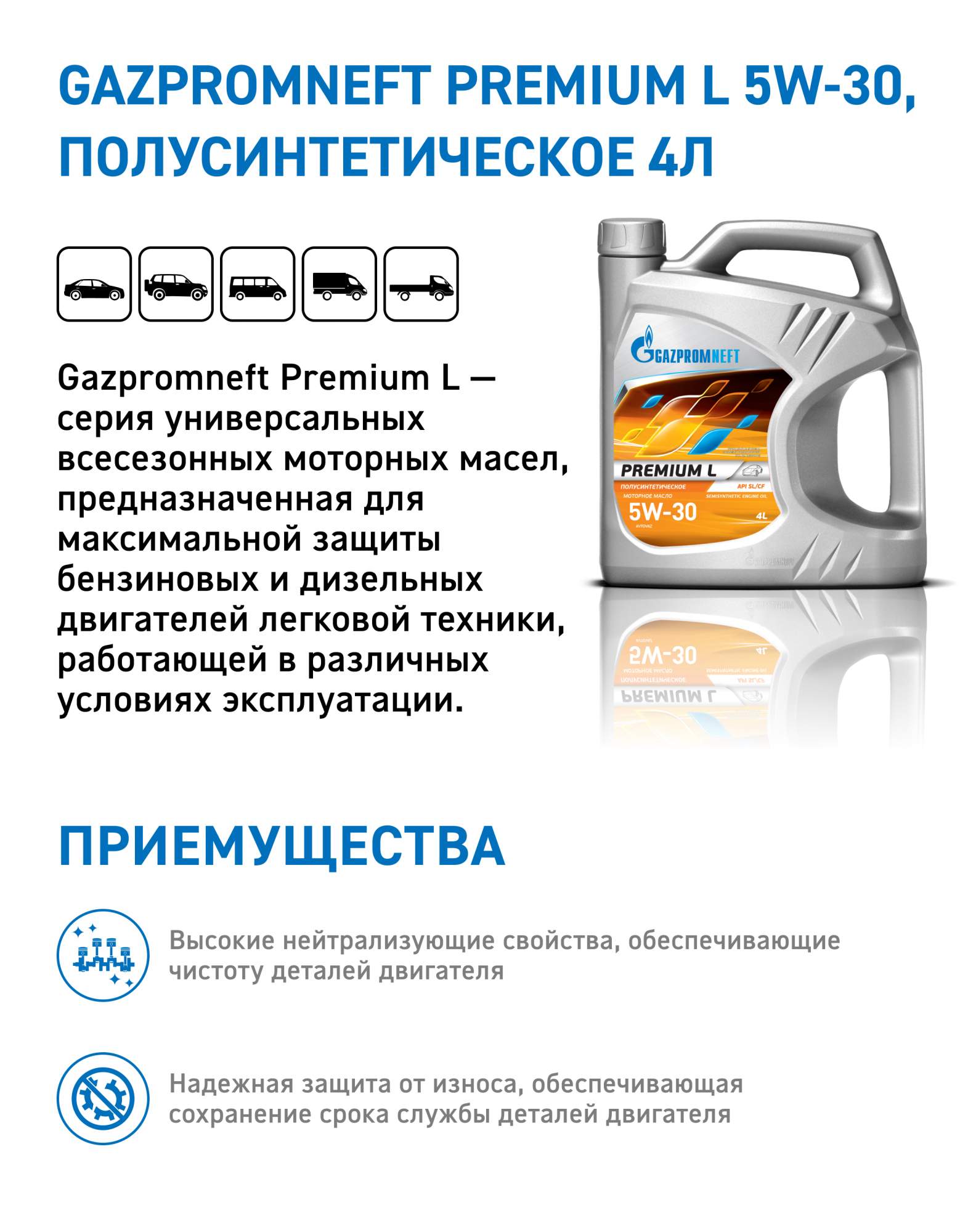 Моторное масло Gazpromneft Premium L 5W30 4 л - купить в Москве, цены ...