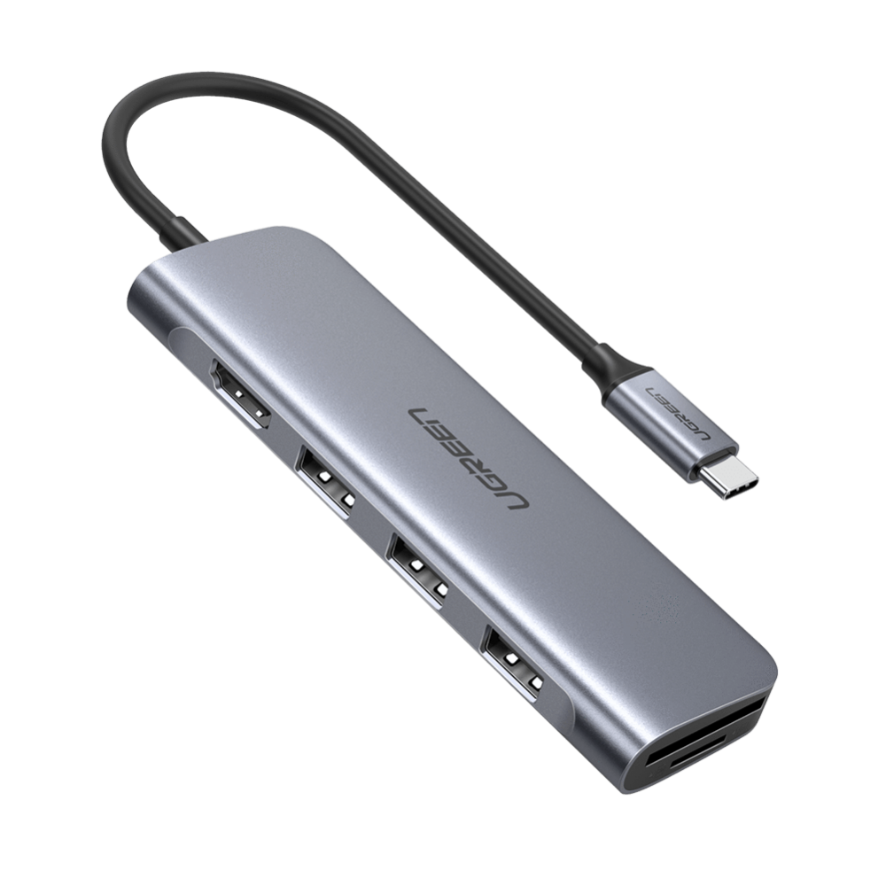 USB-Хаб UGREEN CM195 (70410) USB-C to 3 Ports USB3.0-A Hub + HDMI + TF/SD, серый космос, купить в Москве, цены в интернет-магазинах на Мегамаркет