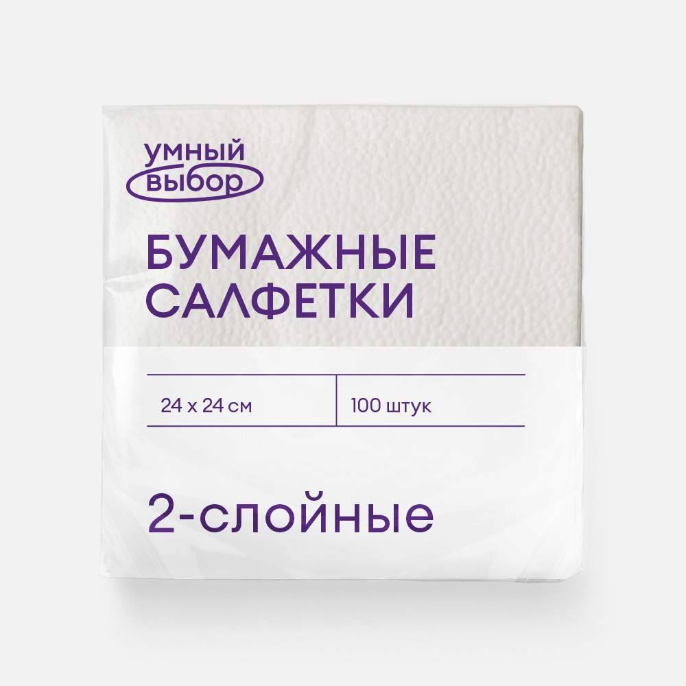Салфетки бумажные Умный выбор столовые, 2 слоя, 24x24 см, 100 шт. - купить в Москве, цены на Мегамаркет