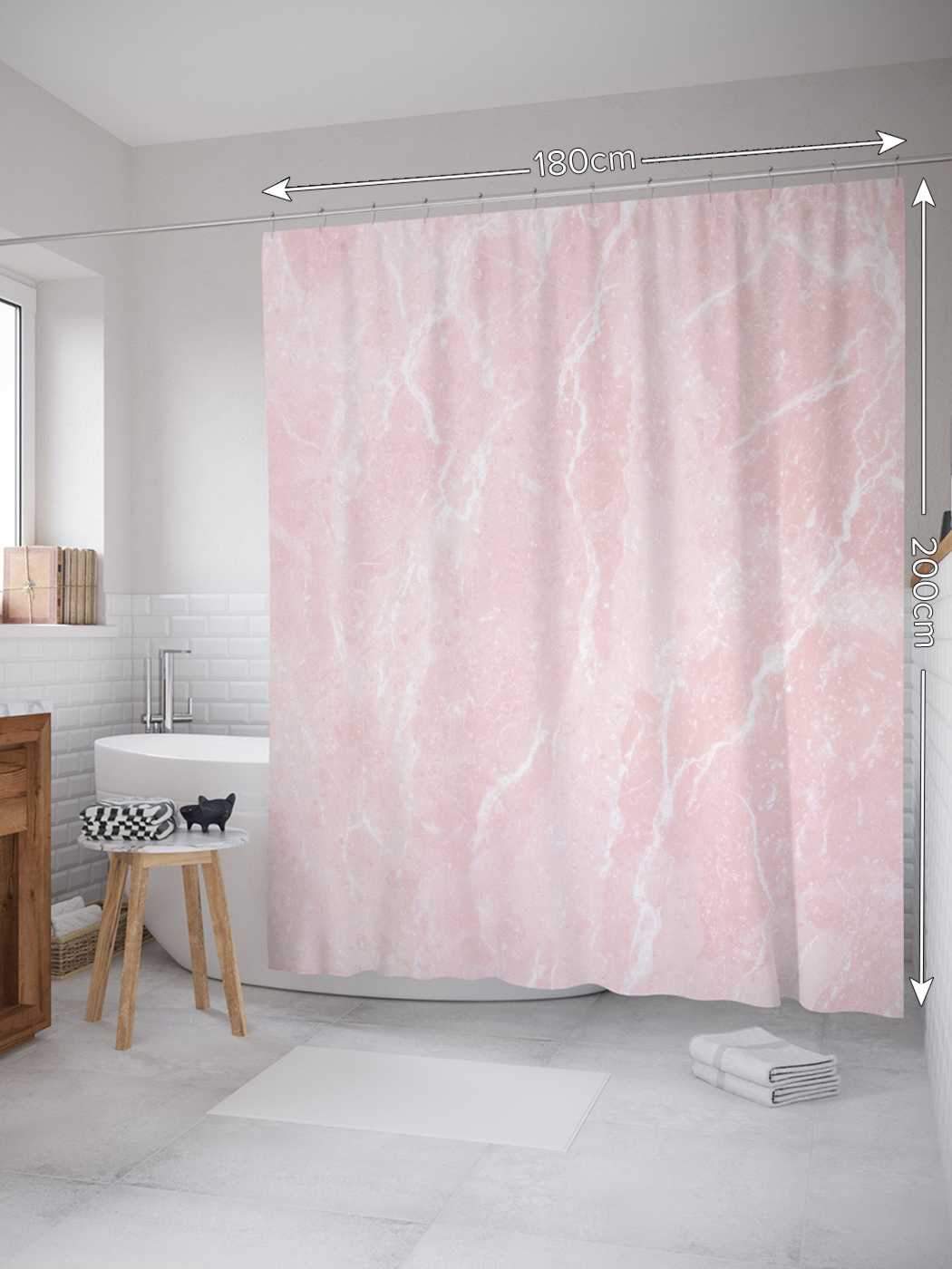 Штора для ванной JoyArty "Розовый мраморный узор" из сатена, 180х200 см с крючками