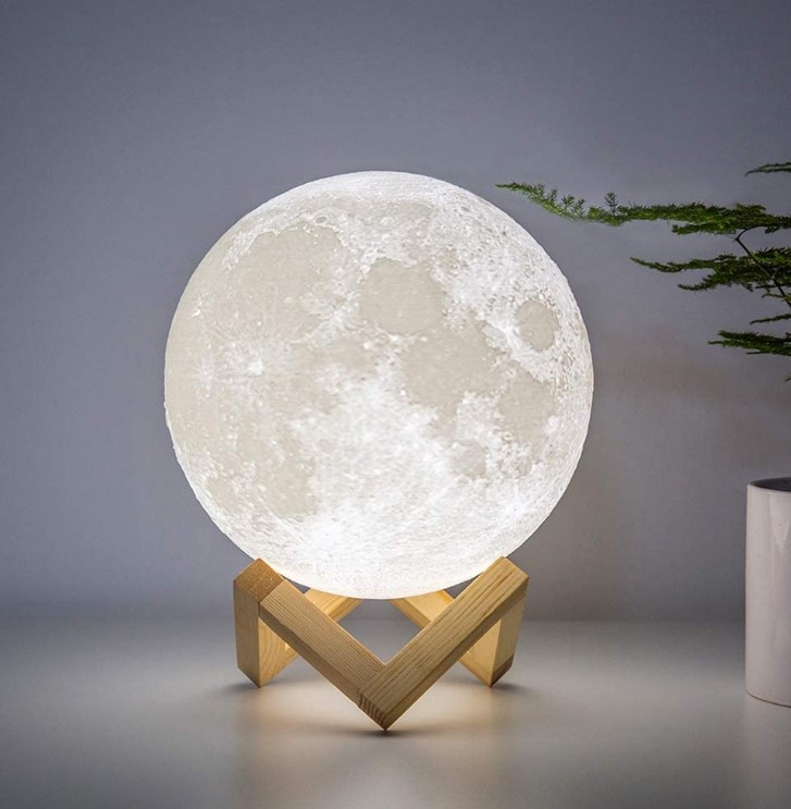 3D Луна ночник с подставкой, 3 режима света, встроенный аккумулятор, 12 см