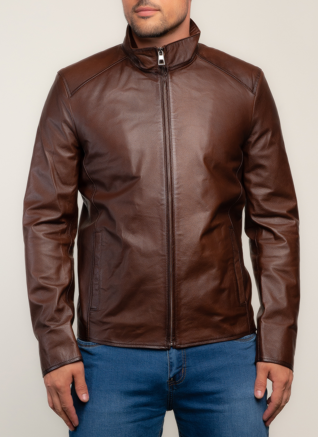 Кожаная куртка мужская Каляев 157548 коричневая 60