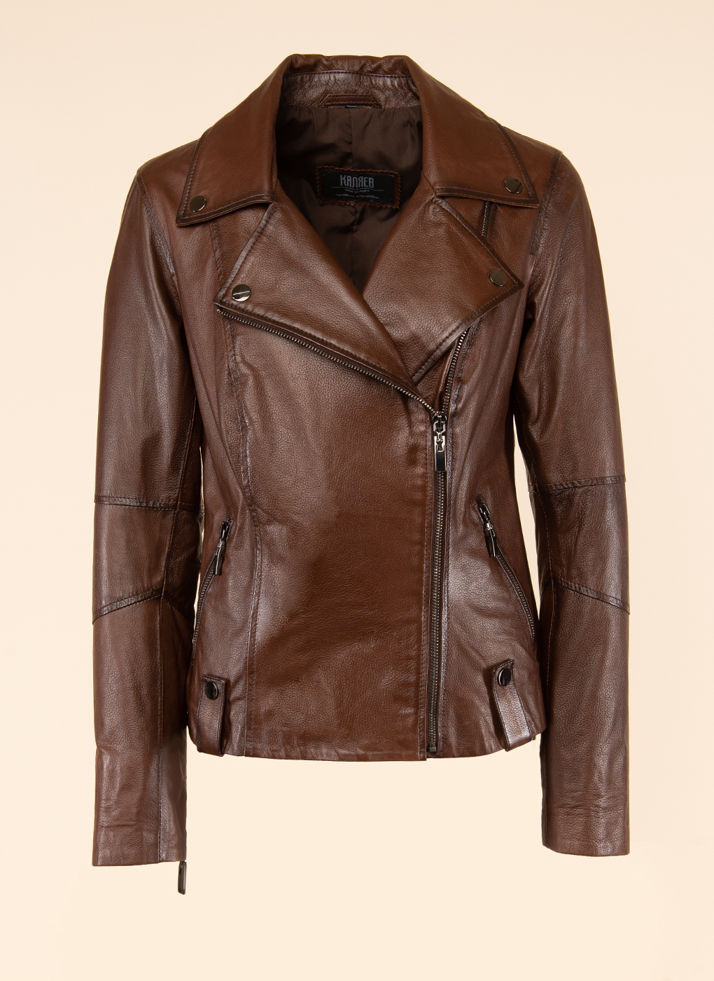 Кожаная куртка женская Каляев 158438 коричневая 44